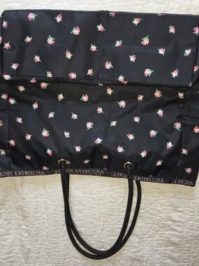 Victoria's Secret Black Tote with Pink Rose Bud Print